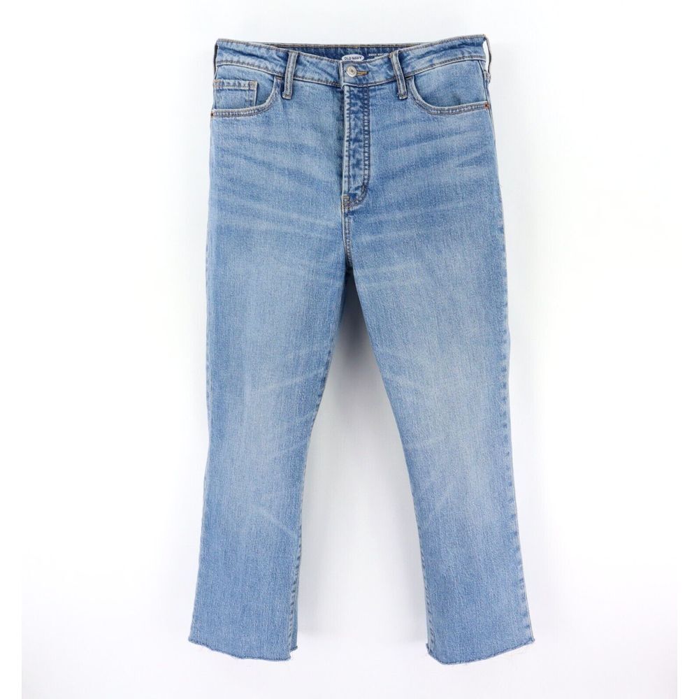 Old Navy Kicker Bootcut‎ Jeans Button Fly Womens 8 Faded Blue High Rise Cut-Off